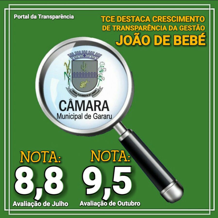 Câmara Municipal de Gararu é a segunda câmara mais transparente do Estado de Sergipe.  